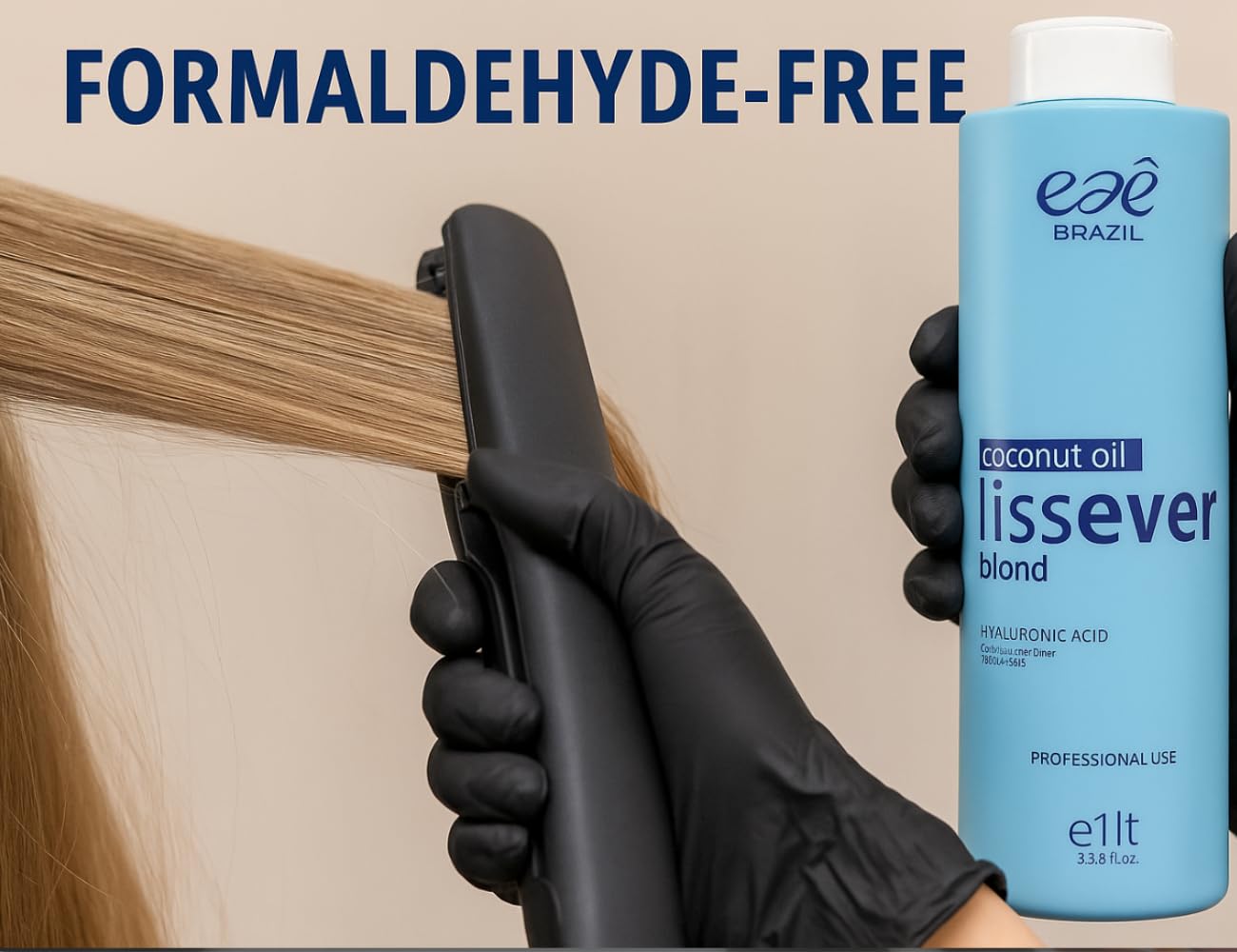 Eae Cosmeticos Brazil LissEver Blond Hair Smoothing Mask – 1000mL Professional Treatment with Coconut Oil, Keratin & Hyaluronic Acid – Formaldehyde-Free, Deep Hydration & Shine