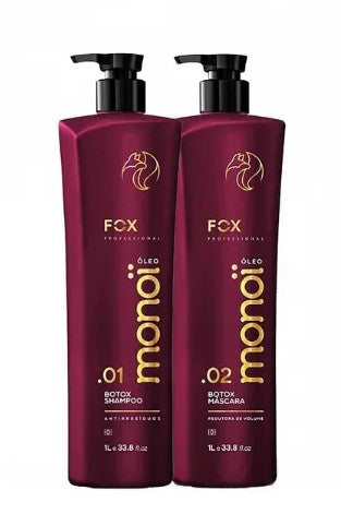 Fox Gloss Monoi Hair Botox Kit โ 2-Step Volume Reducer & Repair โ 2ร1000mL
