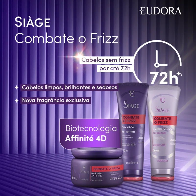 Siàge Combate Frizz Kit – Shampoo 250mL, Conditioner 200mL, Magic Spray 50mL, Mask & Combing Cream – 5×1