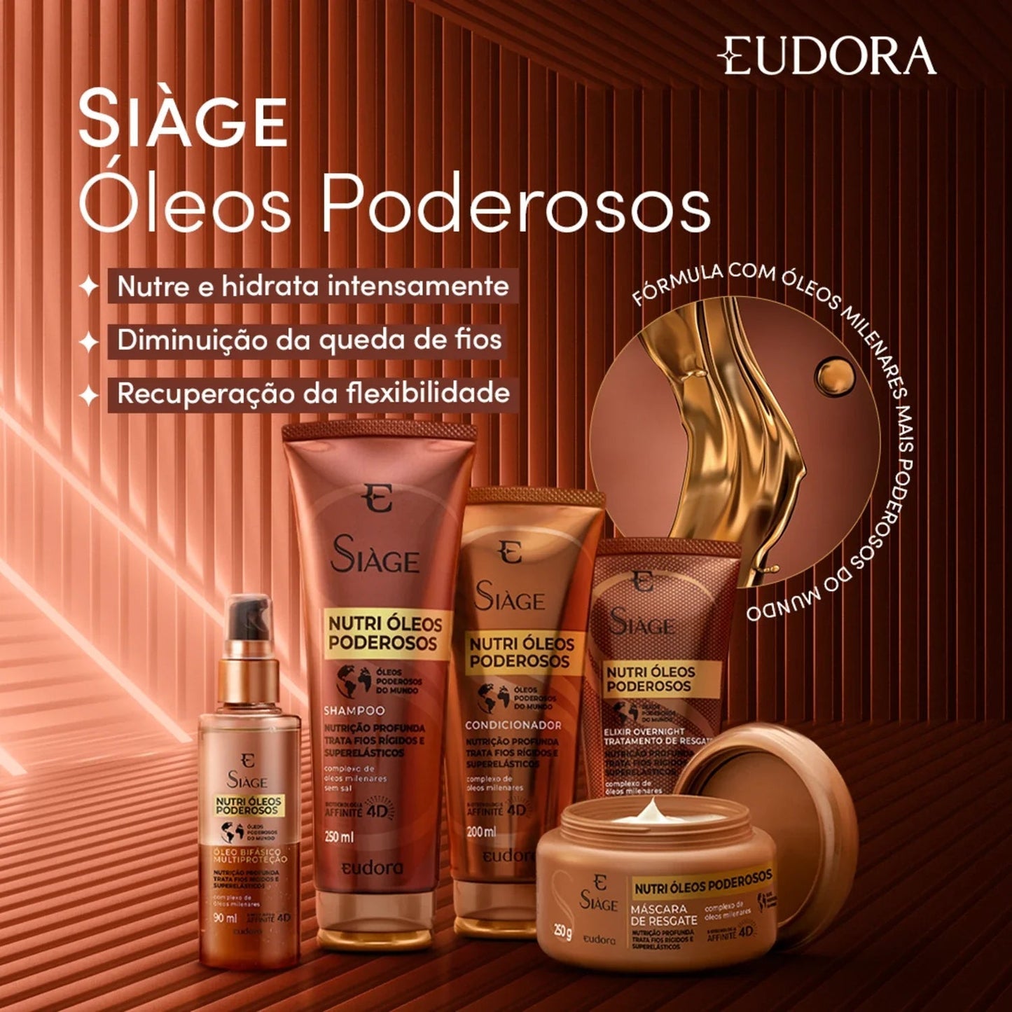 Eudora Siàge Nutri Powerful Oils Kit — Shampoo 250mL, Conditioner 200mL, Oil 150mL, Mask 250g - 4x1