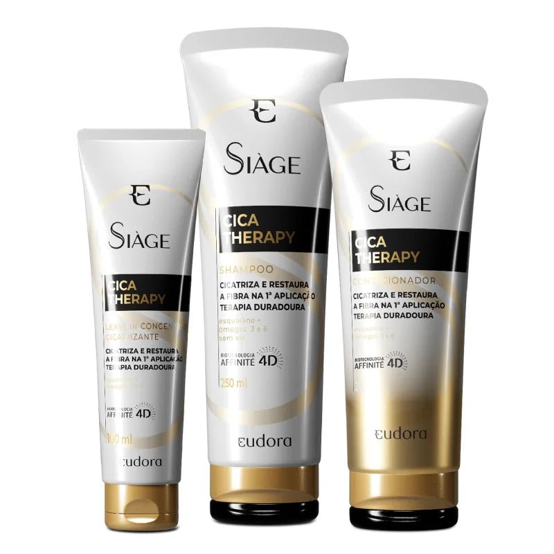Eudora Siàge Cica-Therapy Kit — Shampoo 250mL, Conditioner 200mL & Leave-in 100mL for Intense Hair Care - 3×1