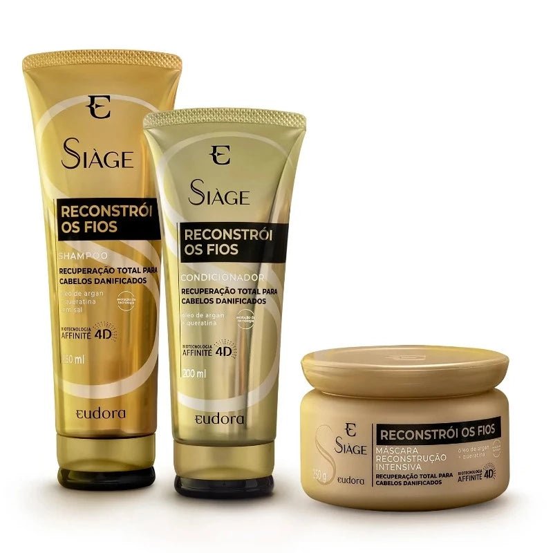 Eudora Siàge Kit Reconstructs Strands — Shampoo 250mL, Conditioner 200mL & Mask 250g for Strength and Repair - 3×1