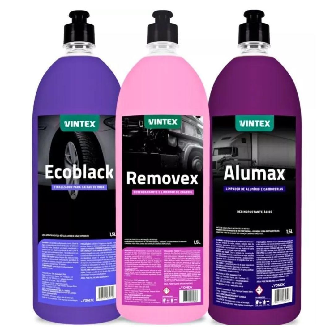 Vonixx Car Cleaning Maintenance Kit โ Removex, Alumax & Ecoblack 3ร1.5L