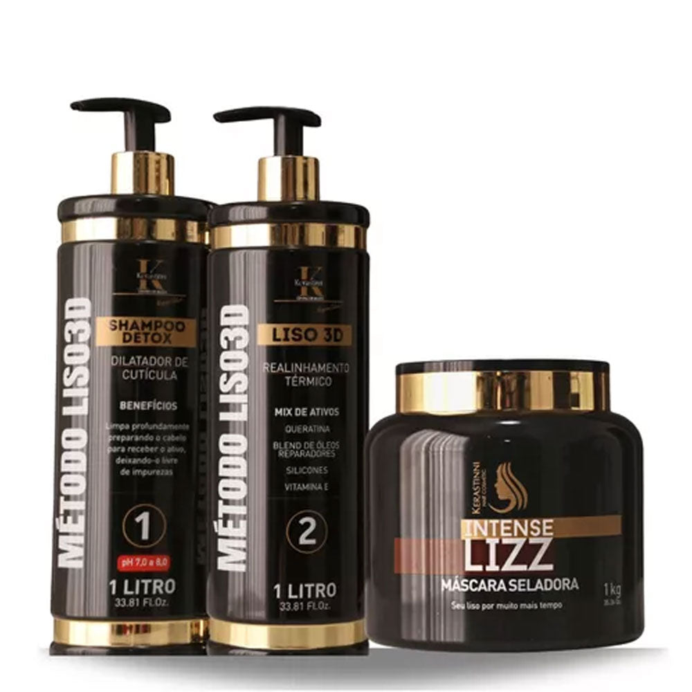 Kit de Tratamento 3D Keratin Smooth - Shampoo 1000mL+ 1000mL+Máscara 1Kg Profissional