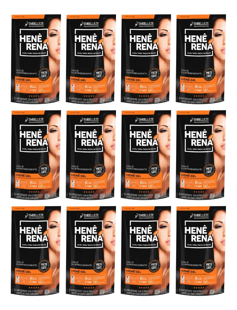 12x Embelleze Hene Rena Coffee Black Hair Straightening Gel 180g