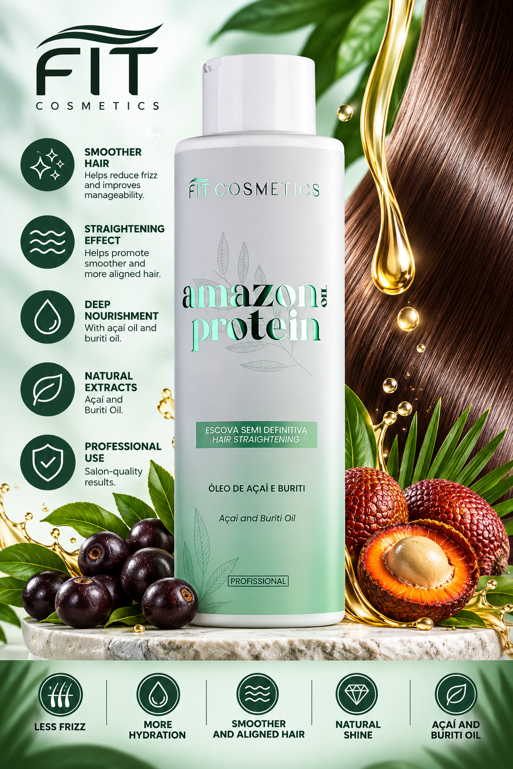 FIT Cosmetics Amazon Protein Hair Straightening Treatment Açaí/ Buriti Oil 500mL