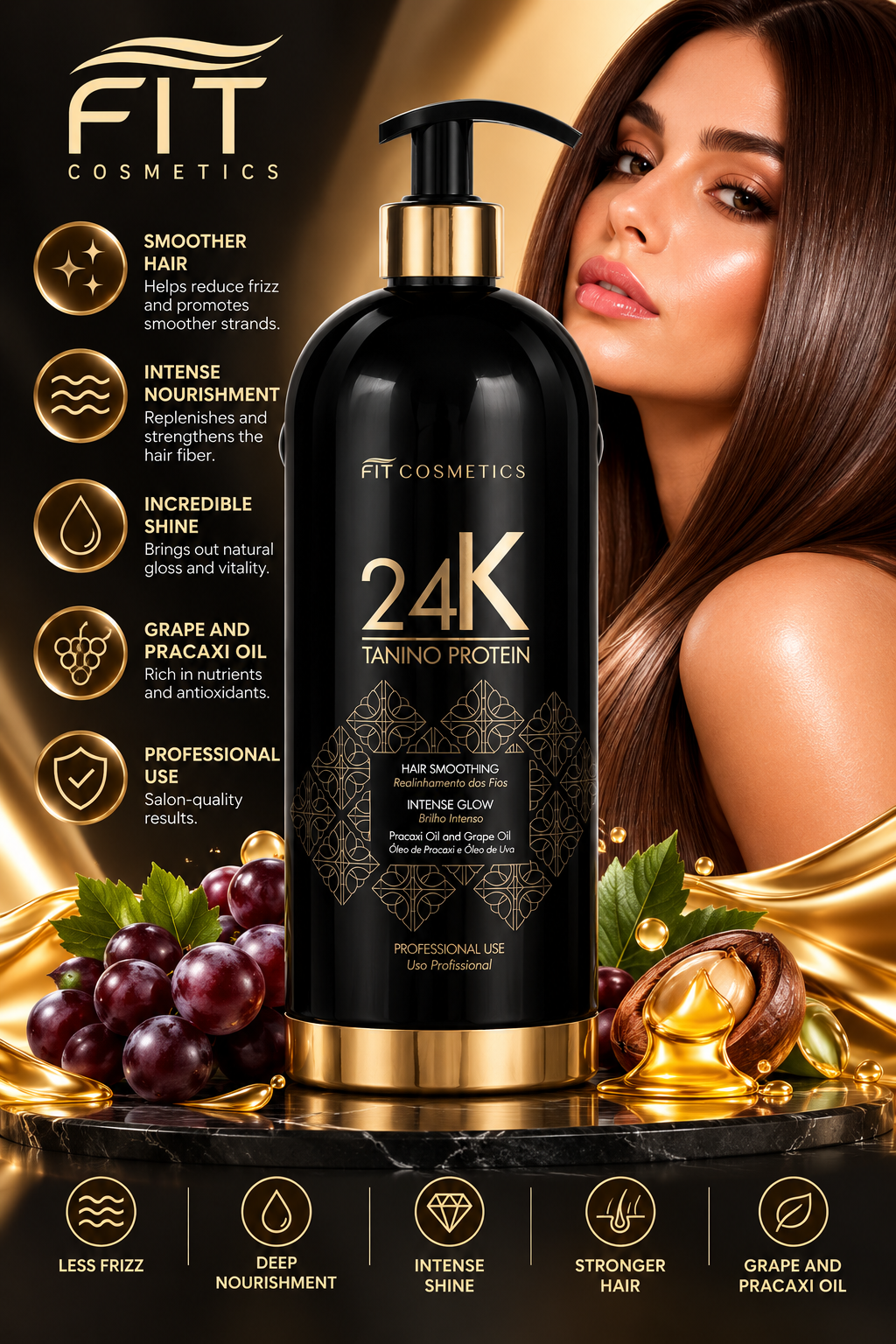 FIT Cosmetics 24K Tanino Protein Hair Smoothing Treatment Pracaxi & Grape Oil 1K
