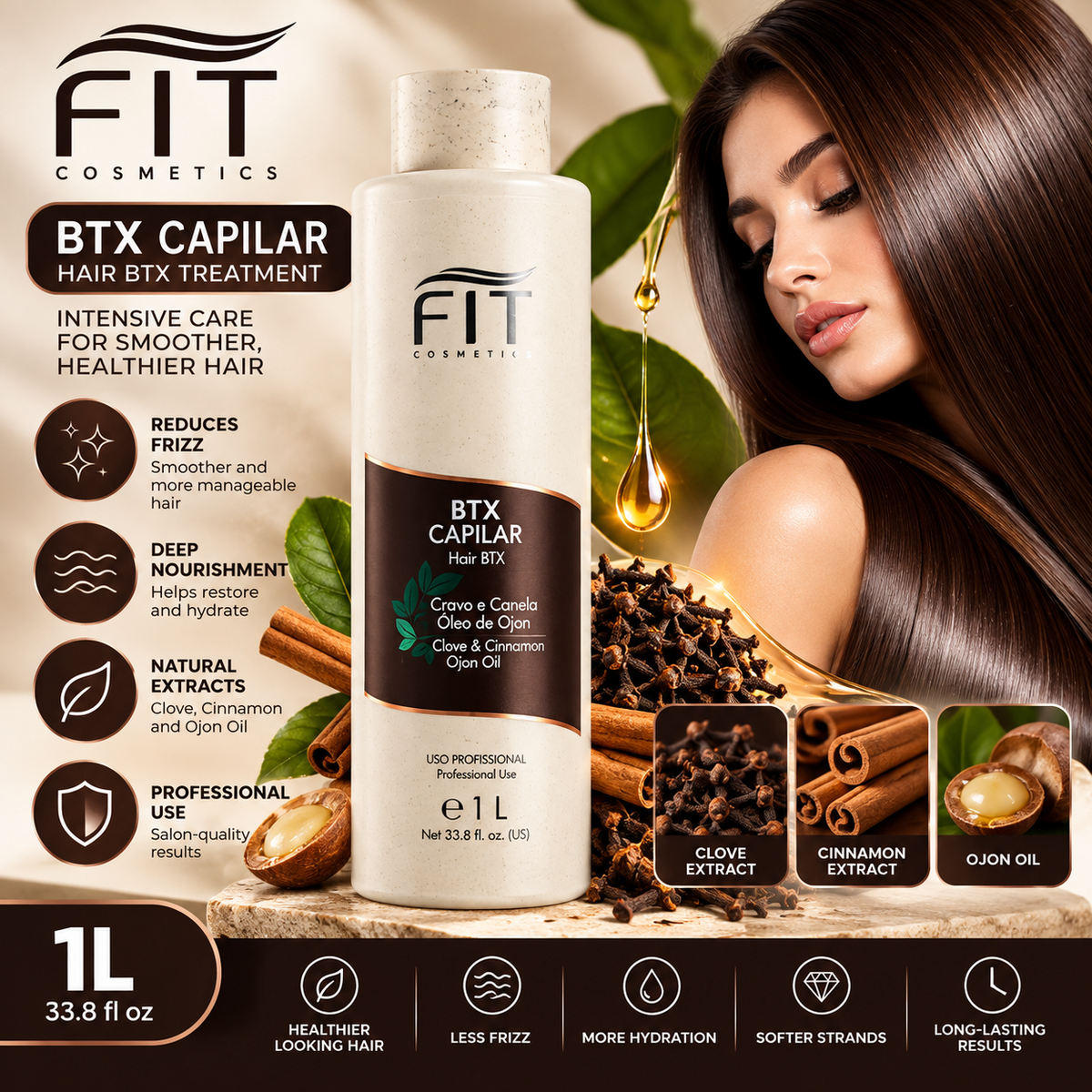 FIT Cosmetics BTX Capilar Hair Treatment Ojon Oil Clove & Cinnamon Anti Frizz 1L