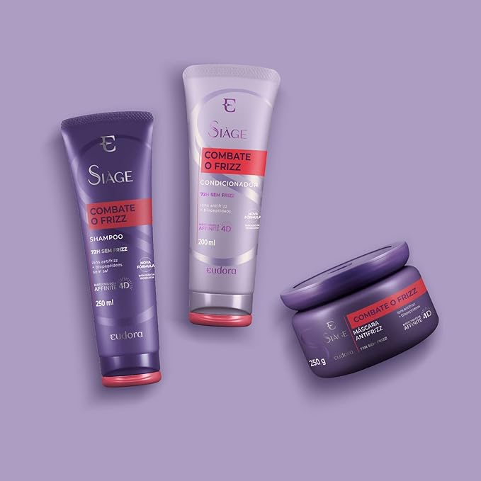 Kit Eudora Siàge Combo Fights Frizz – Shampoo 250ml, Conditioner 200ml & Mask 250g - 3x1