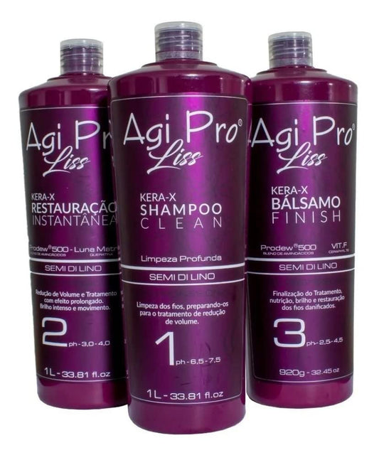 Agi Pro Liss Brazilian Natural Keratin Hair Treatment Kit 3 Steps - 3x1L
