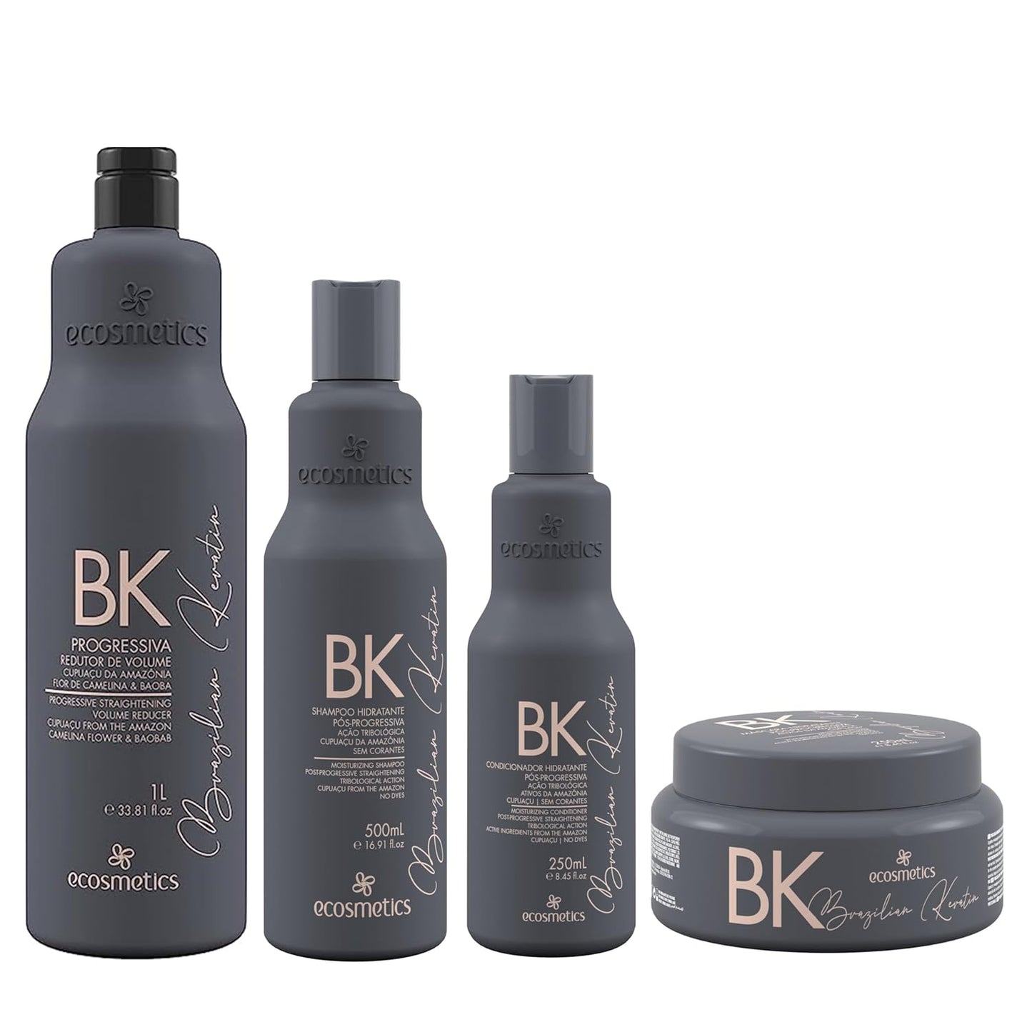 Kit Ecosmetics BK Brazilian Keratin Progressive Brush – 1000mL + 500mL + 2×250mL – Complete Hair Straightening System