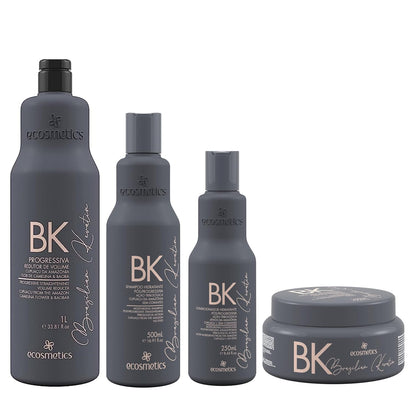 Kit Ecosmetics BK Brazilian Keratin Progressive Brush – 1000mL + 500mL + 2×250mL – Complete Hair Straightening System