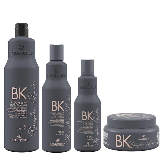 Kit Ecosmetics BK Brazilian Keratin Progressive Brush – 1000mL + 500mL + 2×250mL – Complete Hair Straightening System