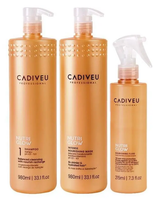 Cadiveu Nutri Glow Kit-Shampoo 980ml, Nutrition Mask 980ml, Nutrition Wax 250ml