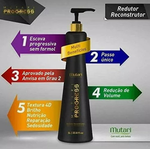 Mutari Progress Reconstructor Kit – 3× Brazilian Keratin Volume Reducer – 1000mL