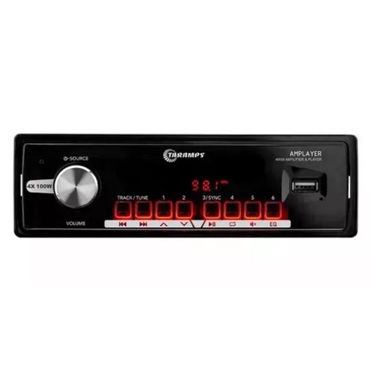 Taramps Radio Player MP3 Bluetooth USB 400W RMS 4×100W Stereo Car Audio