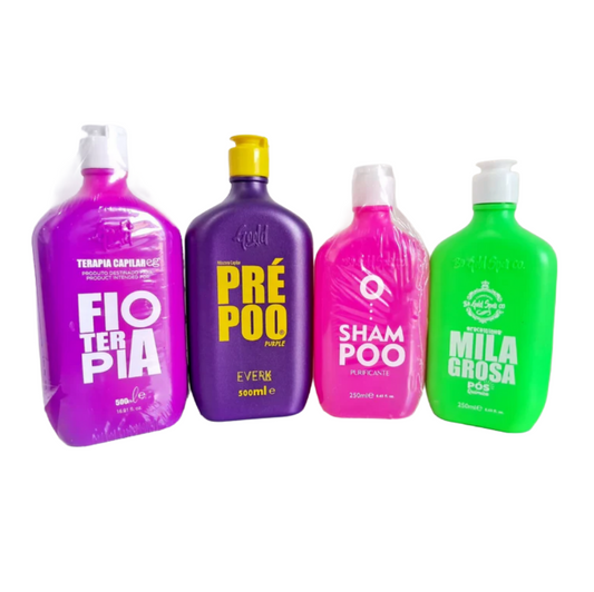 Kit Gold Spell - Fioterapia 500ml + Prée Poo 500ml + Shampoo 250ml + Milagrosa Post Química 250ml