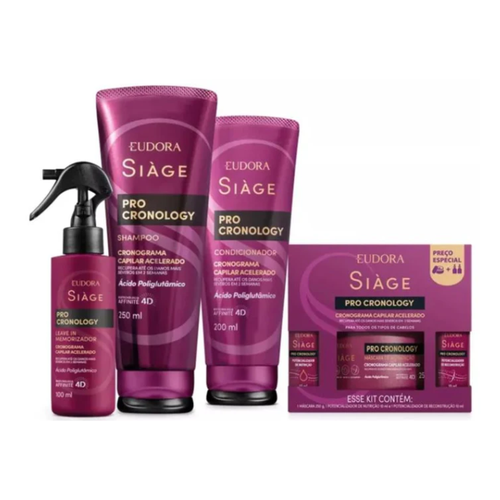 Kit Eudora Siàge Pro Chronology – Shampoo, Conditioner, Mask & Leave-In - 4x1