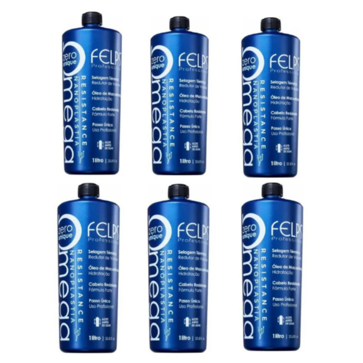Kit 6x Felps Omega Zero Resistance Nanoplasty Brazilian Keratin Treatment - 1000mL