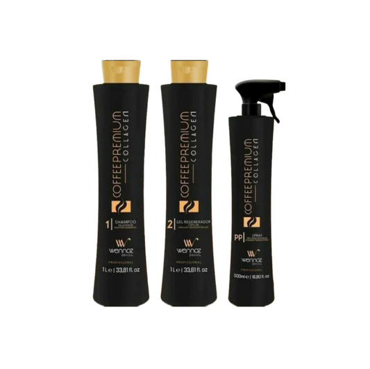 Wennoz Coffee Premium Collagen Progressive Brush Kit – 2×1000mL + 300mL Spray – Hair Smoothing System