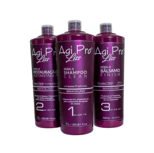 Agi Pro Liss Natural Keratin Progressive Brush Kit – 3×1000mL – 3-Step Volume Reducing System