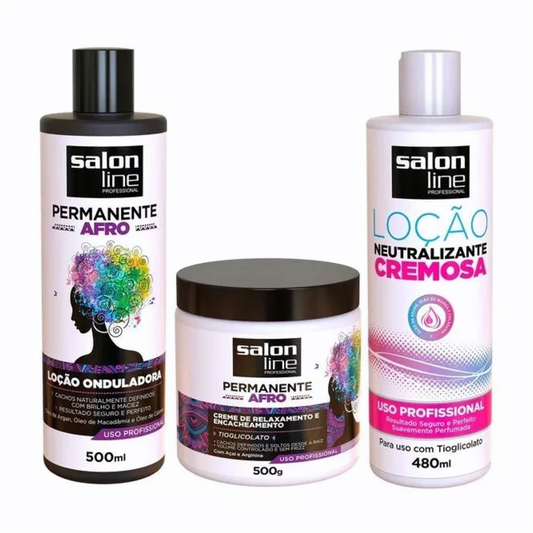 Afro Permanent Kit Relaxing Cream + Wave Lotion + Neutralizer - 3x1