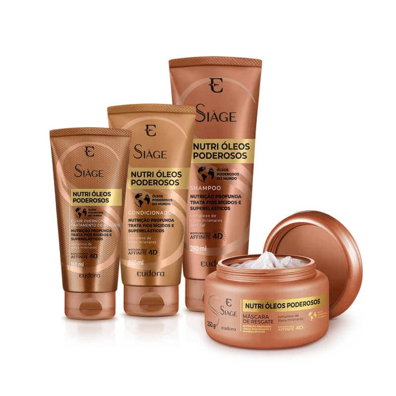 Eudora Siàge Nutri Powerful Oils Kit — Shampoo 250mL, Conditioner 200mL, Oil 150mL, Mask 250g - 4x1