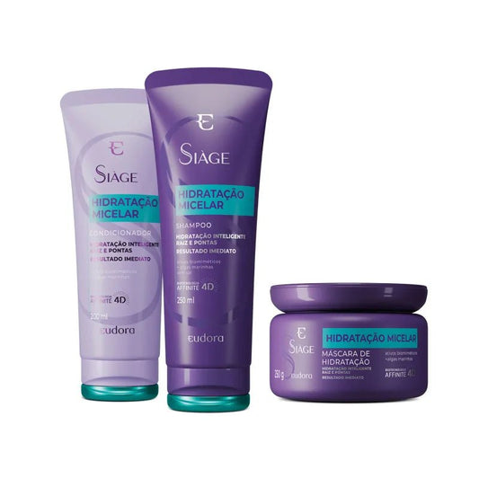 Eudora Siàge Micelar Hydration Combo — Shampoo 250ml, Conditioner 200ml & Hair Mask 250g - 3x1