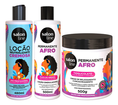 Afro Permanent Salon Line Kit Relaxing Cream + Wave Lotion + Neutralizer - 3x1