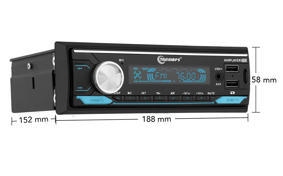 Taramps Amplayer G2 Car Audio Player – Bluetooth 5.3, RGB LED Control & 4x100W RMS