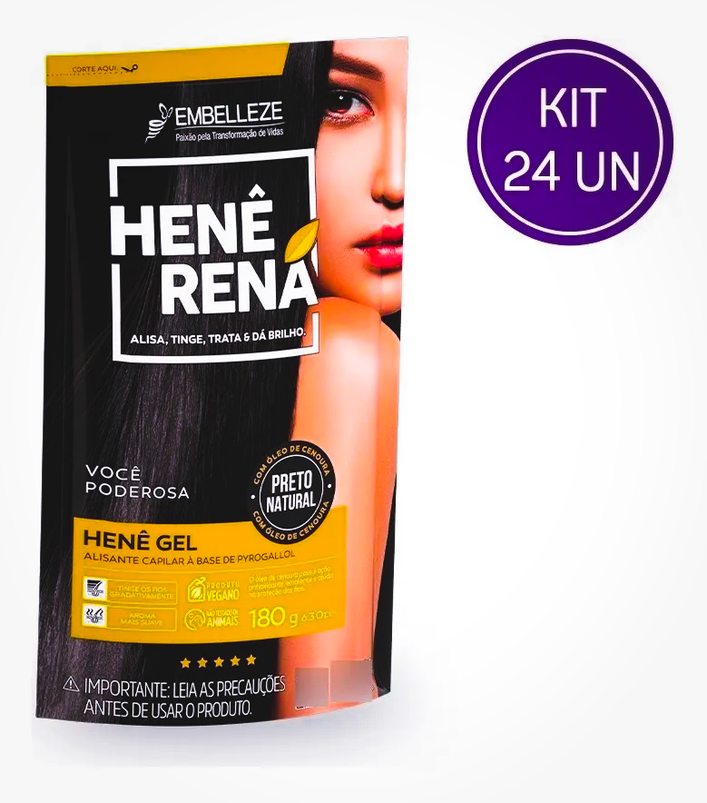 Embelleze Hene Rena Natural Black Smoothing Hair Gel – Kit 24x180g