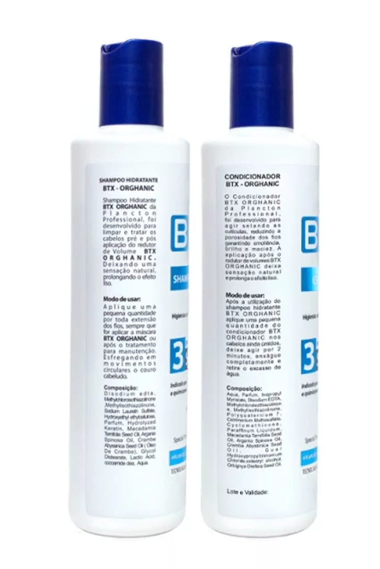 Kit Plancton Btx Orghanic Professional Hair Straightening Treatment Shampoo and Cond - 250mL