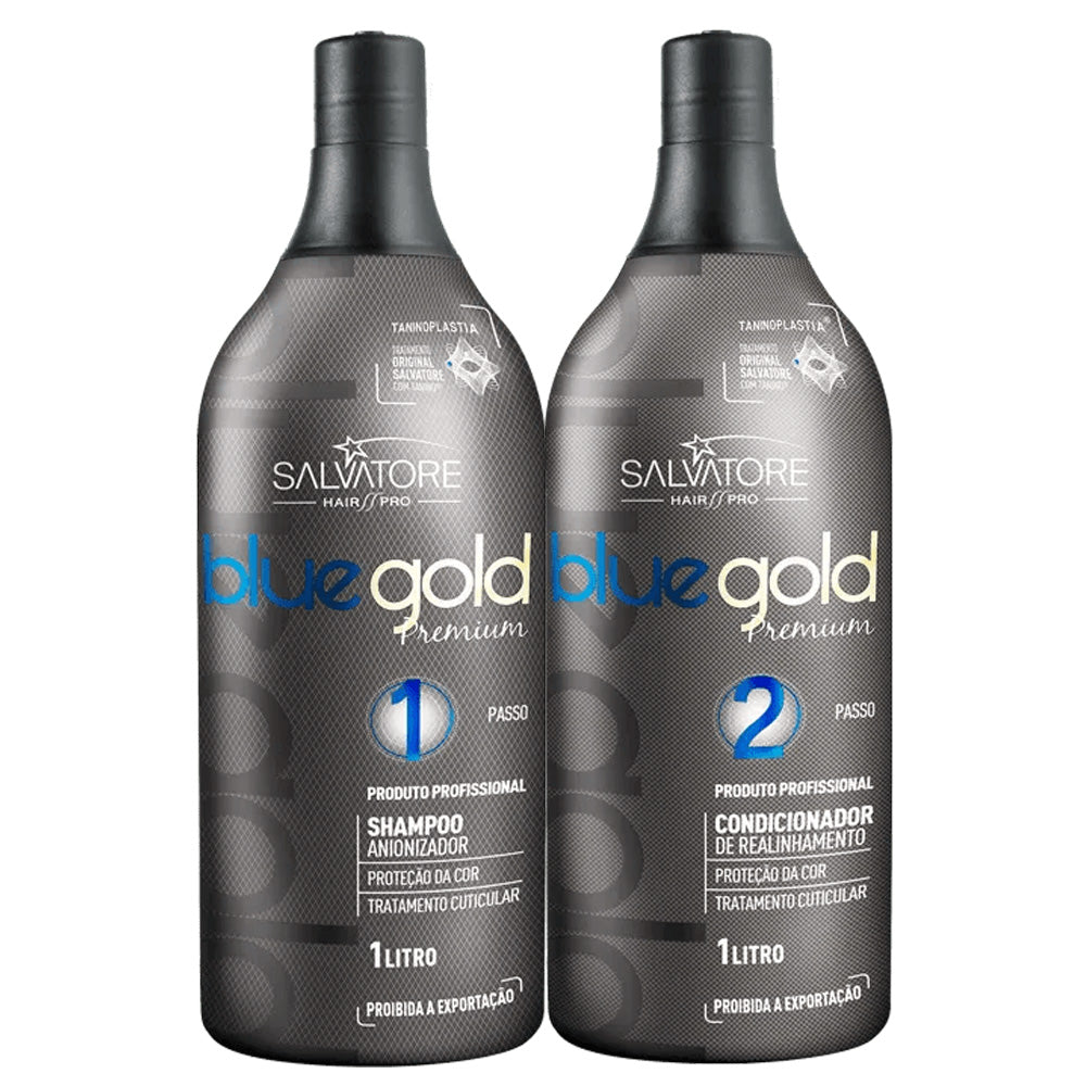 Salvatore Blue Gold Progressive Brush Kit – 2×1000mL – Premium Brazilian Hair Smoothing Treatment