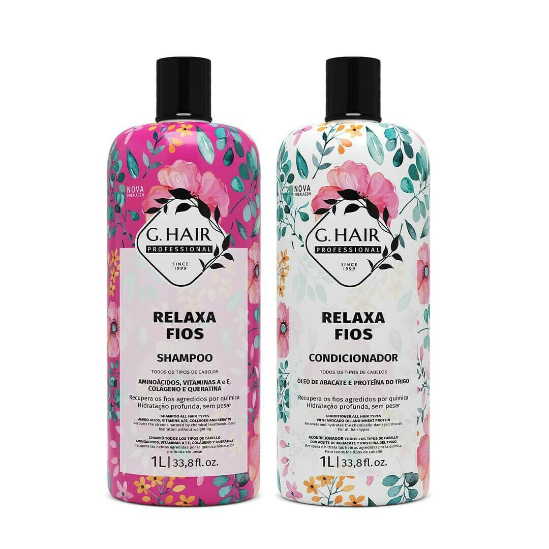 Kit G.Hair Relaxa Fios Shampoo and Conditioner – 2×1000mL – Anti-Frizz Smoothing Care
